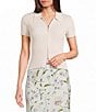 Blu Pepper Knit Collared Short Sleeve Front Zip Top - Image 1