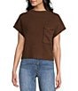 Blu Pepper Knit Mock Neck Front Pocket Short Sleeve Sweater, Color:Chocolate Brown - Image 1