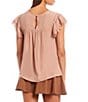 Color:Rose - Image 2 - Lace Contrast Short Sleeve Ruffle Trim Top