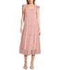 Blu Pepper Lace Polka Dot Square Neck Sleeveless Tiered Midi Dress, Color:Pink - Image 1