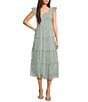 Blu Pepper Lace Polka Dot Square Neck Sleeveless Tiered Midi Dress, Color:Sage - Image 1
