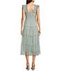 Blu Pepper Lace Polka Dot Square Neck Sleeveless Tiered Midi Dress, Color:Sage - Image 2