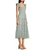 Blu Pepper Lace Polka Dot Square Neck Sleeveless Tiered Midi Dress, Color:Sage - Image 3