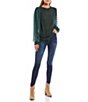 Color:Hunter Green - Image 3 - Long Contract Dot Sleeves Knit Top