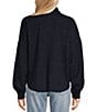 Blu Pepper Long Sleeve Collared Raw Edge Knit Top, Color:Navy - Image 2