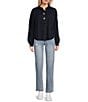 Blu Pepper Long Sleeve Collared Raw Edge Knit Top, Color:Navy - Image 3
