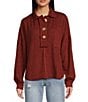 Blu Pepper Long Sleeve Collared Raw Edge Knit Top, Color:Brick - Image 1