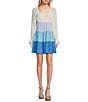 Color:Blue Multi - Image 1 - Long Sleeve Colorblock Tiered Dress