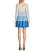 Color:Blue Multi - Image 2 - Long Sleeve Colorblock Tiered Dress