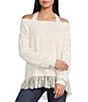 Blu Pepper Long Sleeve Illusion Lace Halter Neck Off-The-Shoulder Knit Top - Image 1