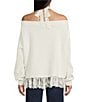 Blu Pepper Long Sleeve Illusion Lace Halter Neck Off-The-Shoulder Knit Top - Image 2