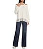 Blu Pepper Long Sleeve Illusion Lace Halter Neck Off-The-Shoulder Knit Top - Image 3