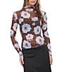Blu Pepper Mesh Floral Printed Mock Neck Long Sleeve Top - Image 1