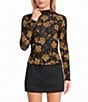 Blu Pepper Mesh Floral Printed Mock Neck Long Sleeve Top - Image 1