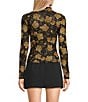 Blu Pepper Mesh Floral Printed Mock Neck Long Sleeve Top - Image 2