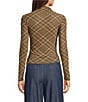 Blu Pepper Mesh Plaid Printed Mock Neck Long Top - Image 2