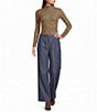 Blu Pepper Mesh Plaid Printed Mock Neck Long Top - Image 3
