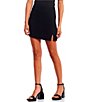 Color:Black - Image 1 - Mid Rise Linen Side Slit Mini Skirt
