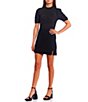Color:Black - Image 3 - Mid Rise Linen Side Slit Mini Skirt