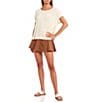 Color:Brown - Image 3 - Mid Rise Godet Mini Skirt