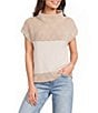 Blu Pepper Mock Neck Two Tone Short Cap Sleeve Sweater - Image 1
