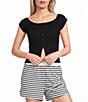 Blu Pepper Off The Shoulder Button Front Split Hem Knit Top - Image 1