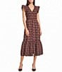 Blu Pepper Plaid V-Neck Flutter Sleeve Smocked Maxi Dress - Image 1