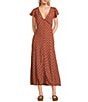 Blu Pepper Polka Dot Button Front Short Sleeve Midi Dress, Color:Brown - Image 1