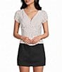 Blu Pepper Polka Dot V-Neck Button Down Short Sleeve Top - Image 1