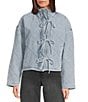 Blu Pepper Quilted Denim Mock Neck Tie Front Long Sleeve Jacket - Image 1