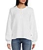 Color:Off White - Image 1 - Ribbed Long Sleeve Henley Knit Top