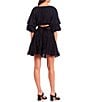 Color:Black - Image 2 - Short Puff Sleeve Open Side Cut Out Tiered Mini Dress