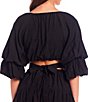 Color:Black - Image 3 - Short Puff Sleeve Open Side Cut Out Tiered Mini Dress