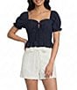 Blu Pepper Short Puff Sleeve Ruffled Tie Front Blouse - Image 1