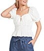 Blu Pepper Short Puff Sleeve Ruffled Tie Front Blouse - Image 1