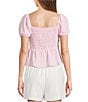 Blu Pepper Short Puff Sleeve Tie Front Shirred Blouse - Image 2