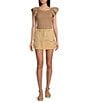 Blu Pepper Short Ribbed Flutter Sleeve Knit Top, Color:Khaki - Image 3