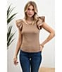 Blu Pepper Short Ribbed Flutter Sleeve Knit Top, Color:Khaki - Image 5