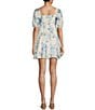 Color:Chambray Multi - Image 2 - Short Sleeve Floral Print Pleated Mini Dress