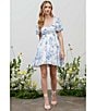 Color:Chambray Multi - Image 4 - Short Sleeve Floral Print Pleated Mini Dress