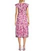 Color:Pink Multi - Image 2 - Short Sleeve Floral Print Smocked Midi Dress