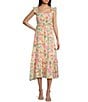 Color:Ivory Multi - Image 1 - Sleeveless Floral Print Ruffle Strap Midi Dress