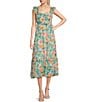 Color:Aqua Multi - Image 1 - Sleeveless Floral Print Ruffle Strap Midi Dress