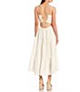 Color:White - Image 2 - Smocked Bodice Tie Back Tiered Midi Dress