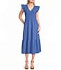 Blu Pepper Smocked V-Neck Flutter Tiered Midi Dress - Image 1