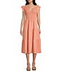 Blu Pepper Smocked V-Neck Flutter Tiered Midi Dress, Color:Peach - Image 1