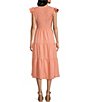 Blu Pepper Smocked V-Neck Flutter Tiered Midi Dress, Color:Peach - Image 2