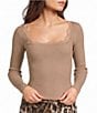 Blu Pepper Square Neck Lace Trim Ribbed Knit Top - Image 1