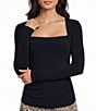 Blu Pepper Square Neck Ruched Side Long Sleeve Top - Image 1