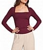 Blu Pepper Square Neck Ruched Side Long Sleeve Top - Image 1